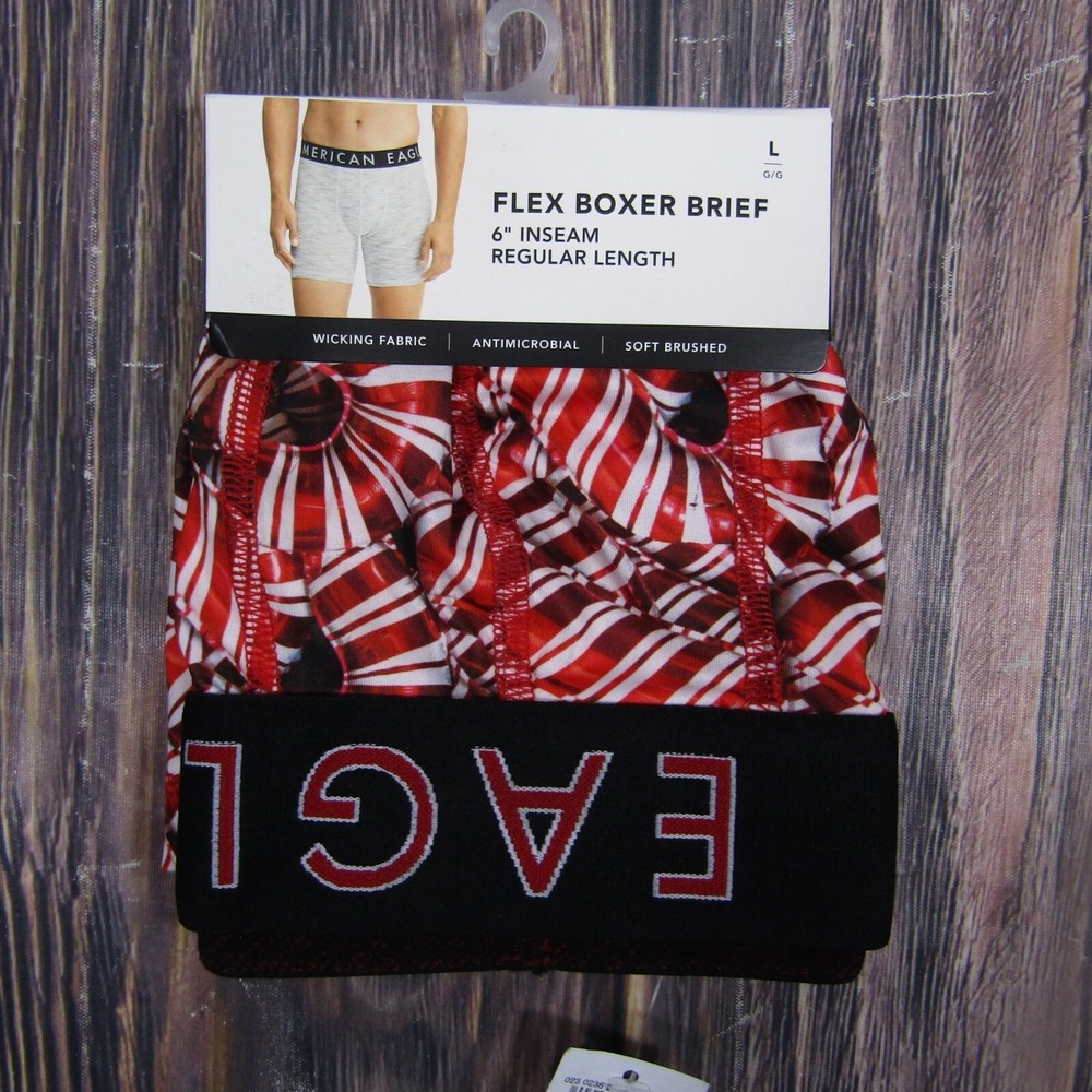 American Eagle NEW NWT Men Large Boxer Briefs 6" Inseam Red Candy Cane Christmas